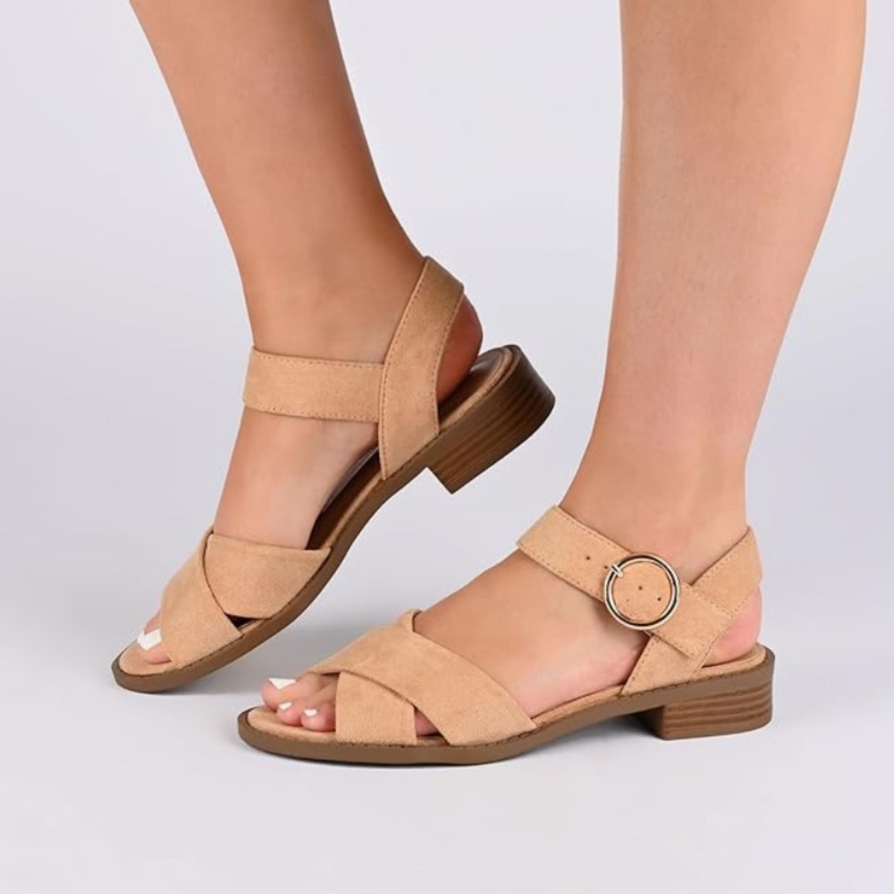 Journee Collection Womens Cressida Tan Faux Suede Sandals Shoes